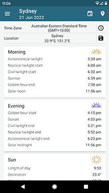 Sun Position Data Screen